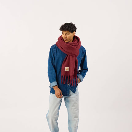 Unisex Wide Mixed Wool Scarf - Wine Red