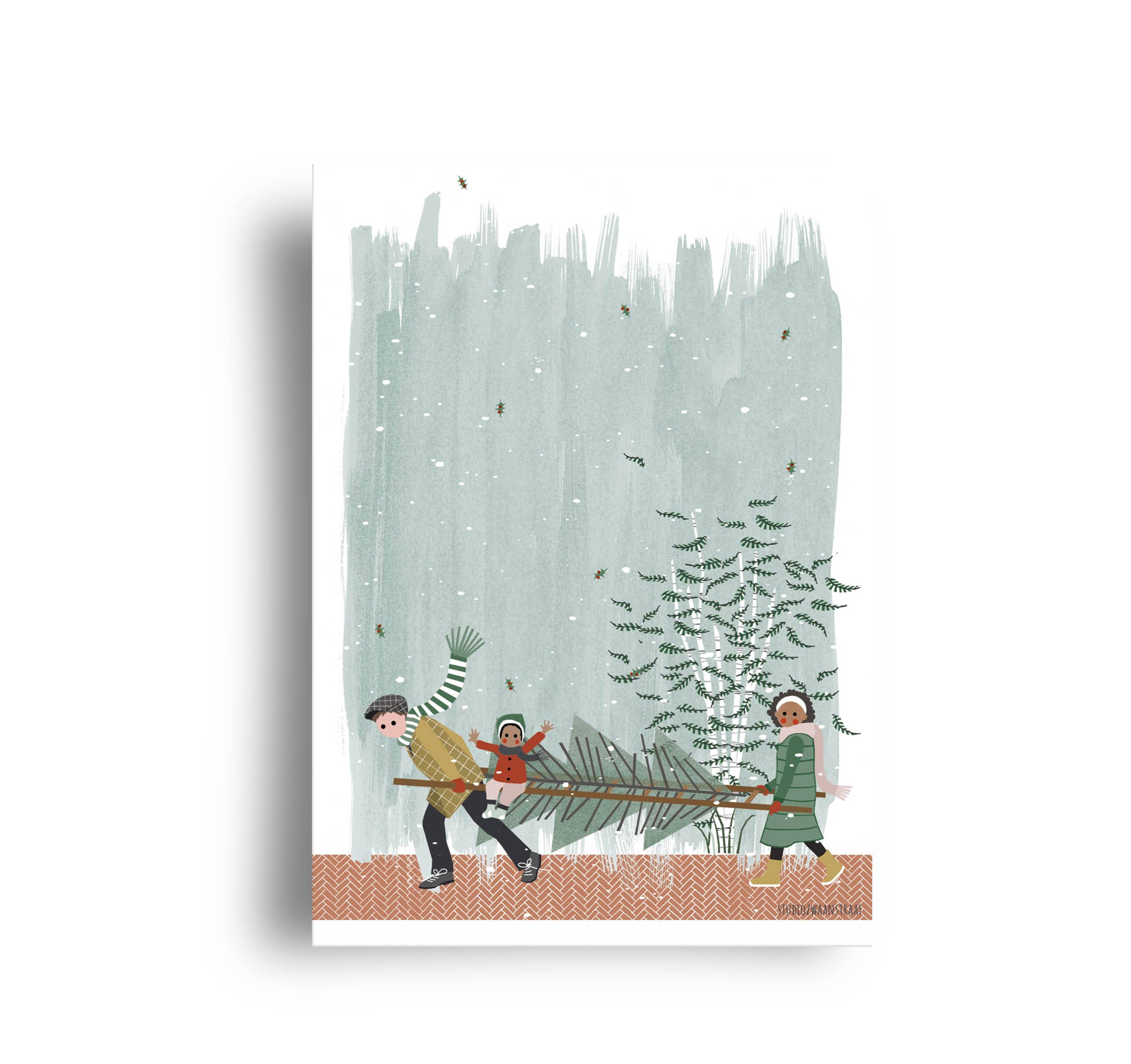 Postkaart - Kerstmis - Hoe krijg je die boom?