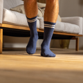 Combed Cotton Socks - Dark Blue, white striped - One size: 41/46 - Harman Shop & Atelier
