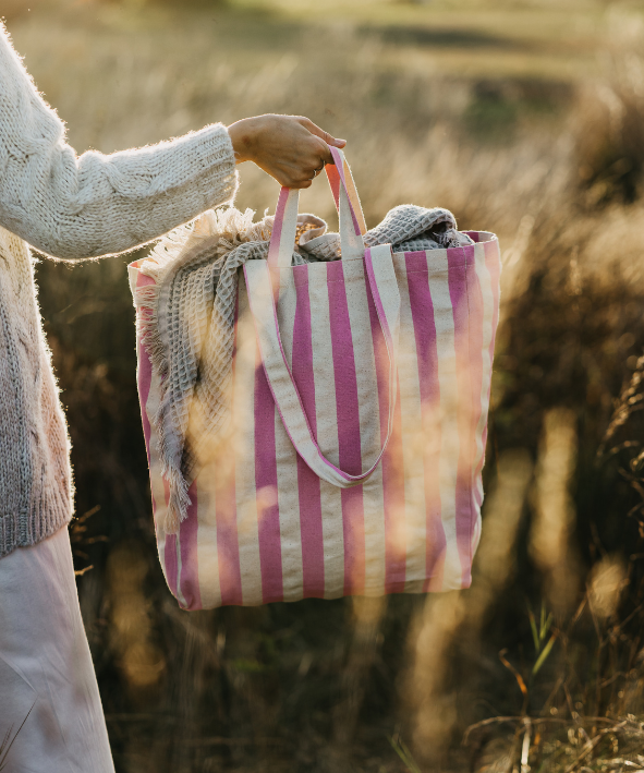 Organic Tote - Stripes - Pink - Harman Shop & Atelier