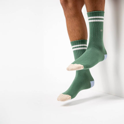 Combed Cotton Socks - Green & White Striped - One size: 41/46 - Harman Shop & Atelier