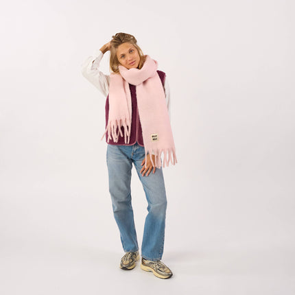 Wide Mixed Wool Scarf - Light Pink