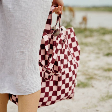 Organic Tote Bag - Checkered Pink/Purple
