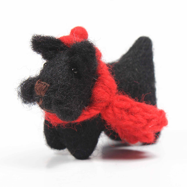 Handmade Mini Wool Felt Christmas Decoration - Black Scottie Dog with Tam O'shanter