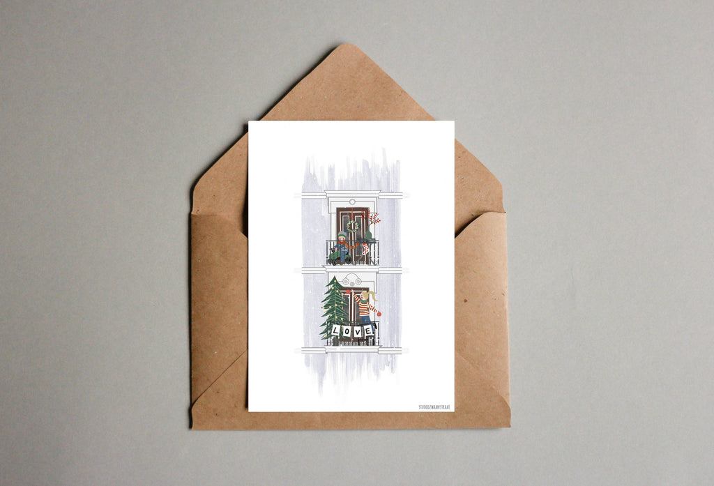 Ansichtkaart - Kerstbalkon