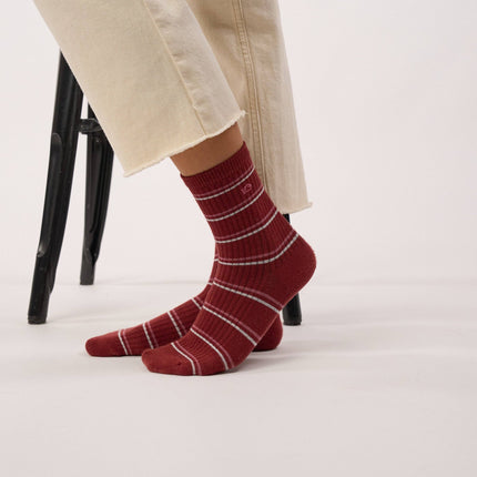 Cotton Socks - Burgundy Striped - One size: 36/41
