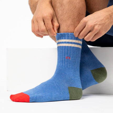 Combed Cotton Socks - Blue & White Striped - One size: 41/46 - Harman Shop & Atelier