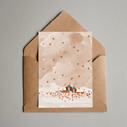 Postcard - Autumn Doggies