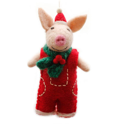 Felt Christmas Decoration - Piglet in Christmas Dungarees