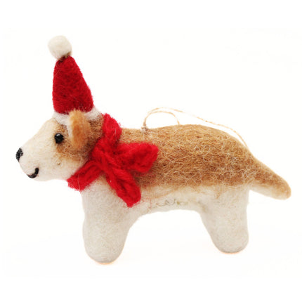 Felt Christmas Decoration - Corgi with Hat & Scarf