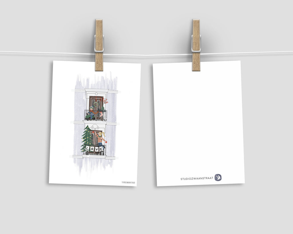 Ansichtkaart - Kerstbalkon