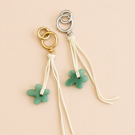 Green Aventurine Flower Bag Charm / Keychain - Natural Gemstone