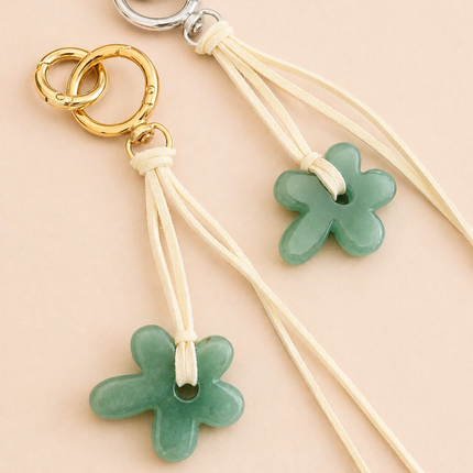 Green Aventurine Flower Bag Charm / Keychain - Natural Gemstone