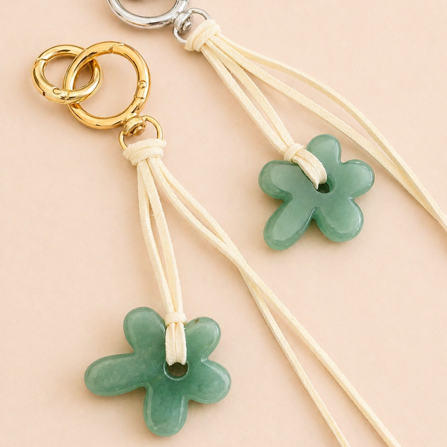 Green Aventurine Flower Bag Charm / Keychain - Natural Gemstone