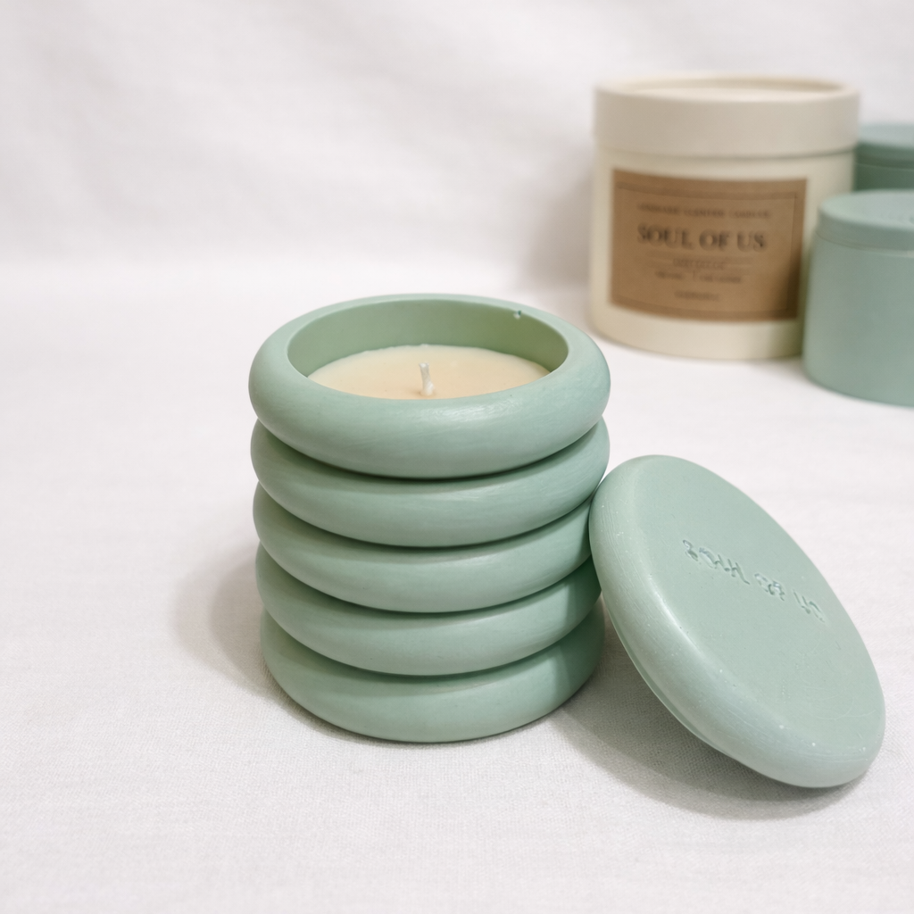 Handmade Candle Vessel & Soy Wax Candle - Light Green - Harman Shop & Atelier