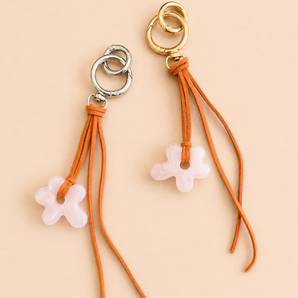 Rose Quartz Flower Bag Charm / Keychain - Natural Gemstone
