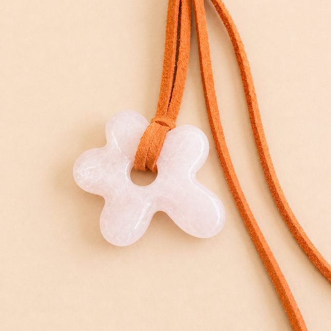 Rose Quartz Flower Bag Charm / Keychain - Natural Gemstone
