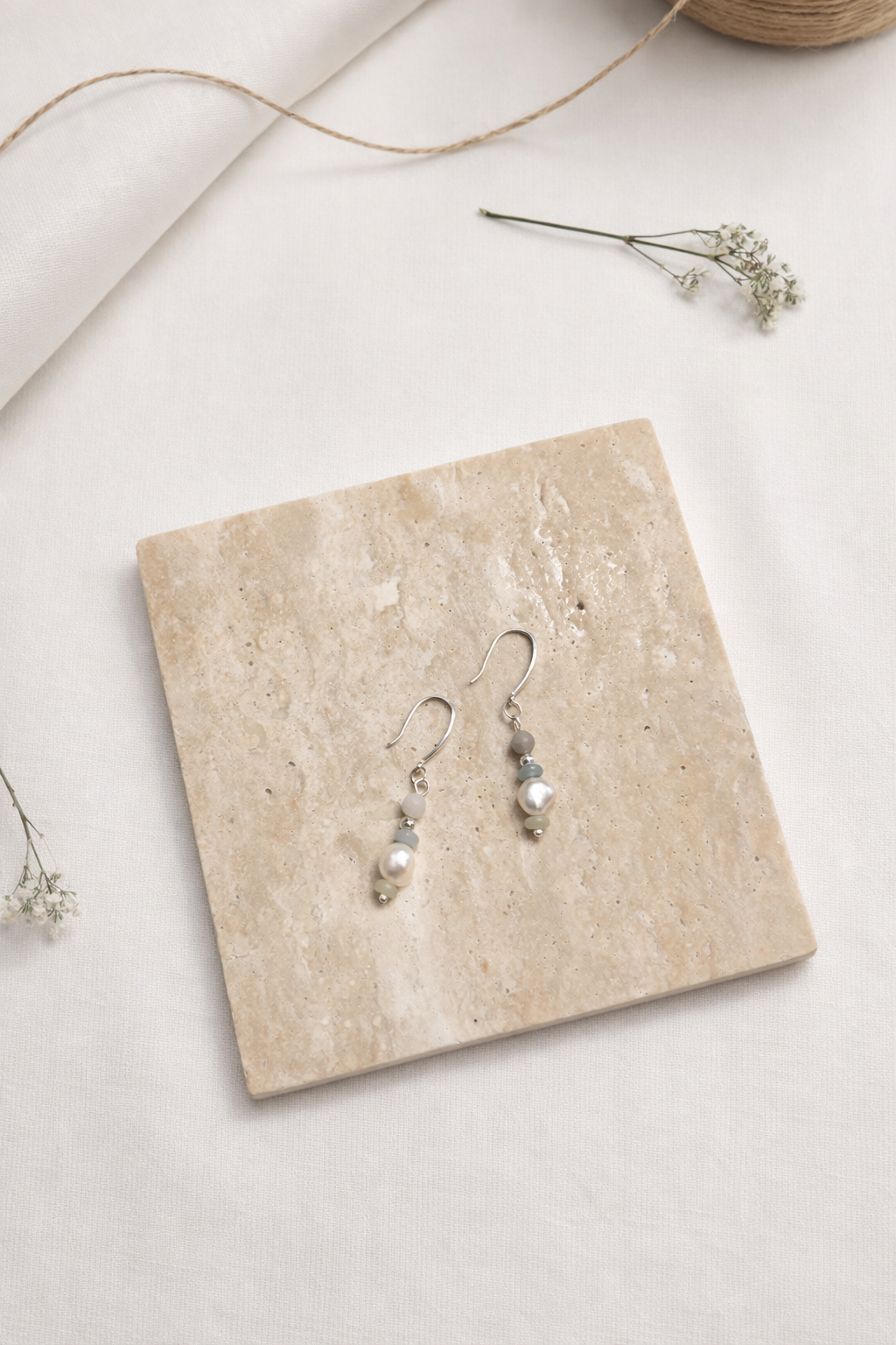 Sterling Silver Earrings with Pearl & Natural Stones - N10