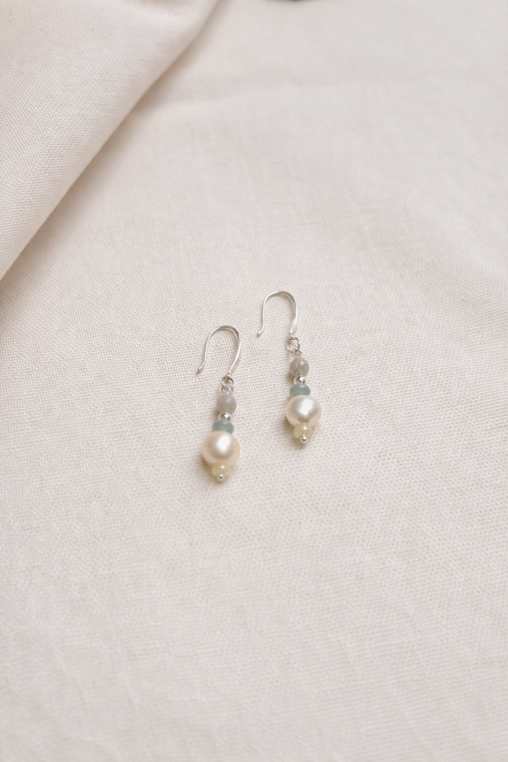 Sterling Silver Earrings with Pearl & Natural Stones - N10