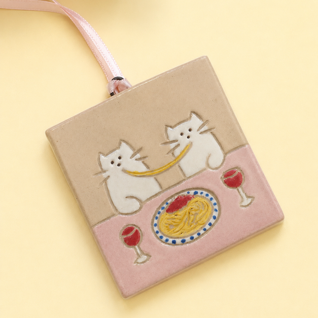 Spaghetti Date - Tiny Ceramic Wall Hanging