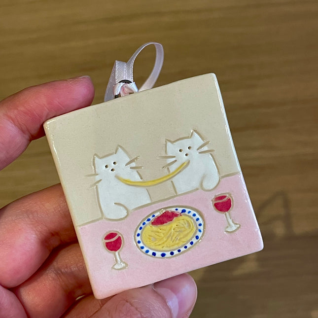 Spaghetti Date - Tiny Ceramic Wall Hanging