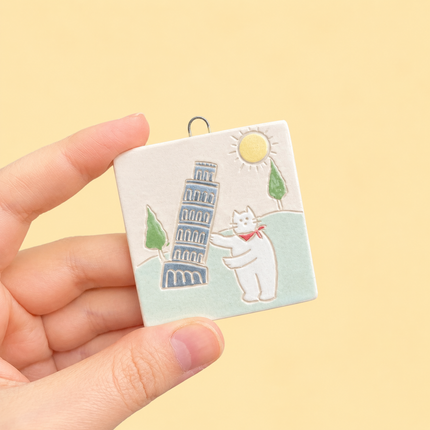 A Tiny Tourist in Pisa - Ceramic Wall Hanging